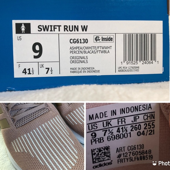 Adidas Swift Run Women’s Ashpea & White Sneaker Running Shoe, size 9 Medium - Picture 16 of 16